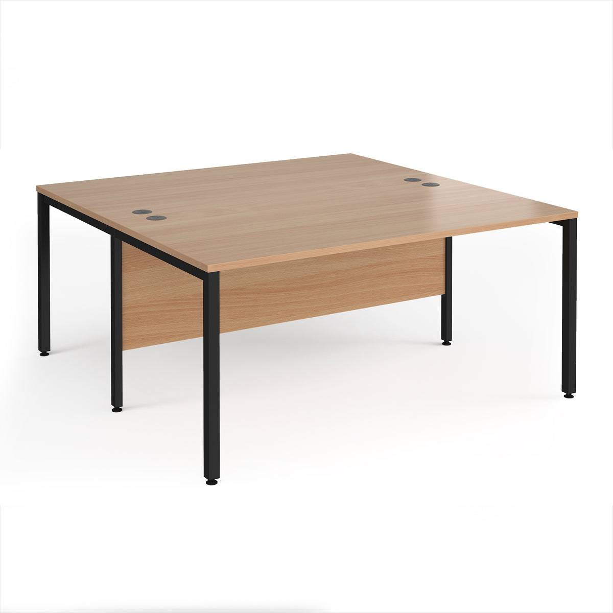 Maestro 25 back to back straight desks 1600mm x 1600mm - black bench leg frame, Beech top - view 1