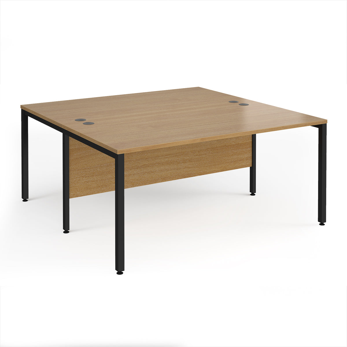 Maestro 25 back to back straight desks 1600mm x 1600mm - black bench leg frame, Oak Top - view 1