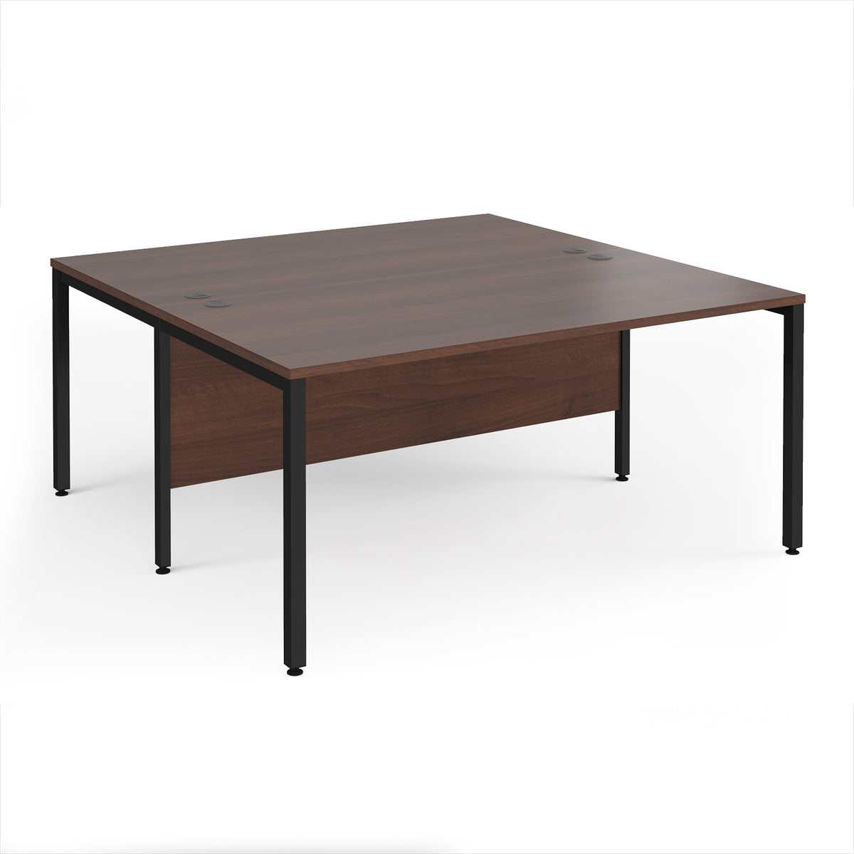 Maestro 25 back to back straight desks 1600mm x 1600mm - black bench leg frame, Walnut top - view 1