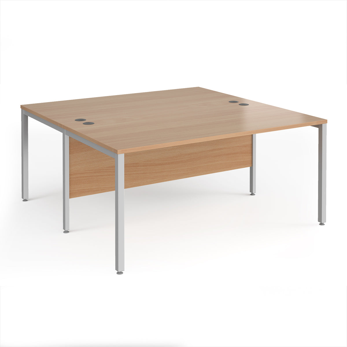 Maestro 25 back to back straight desks 1600mm x 1600mm - silver bench leg frame, Beech top - view 1