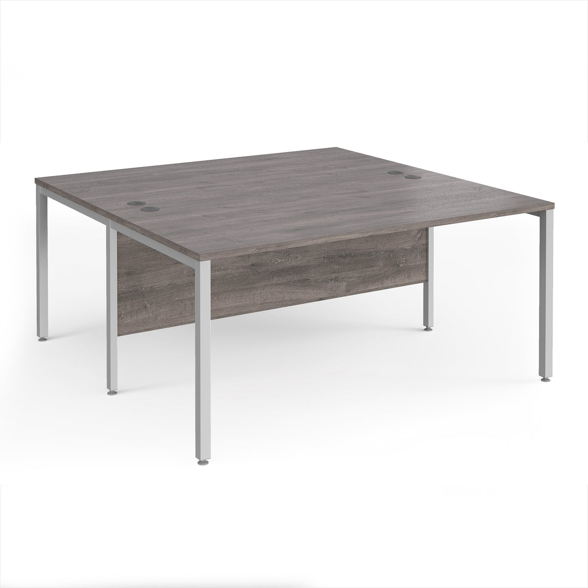 Maestro 25 back to back straight desks 1600mm x 1600mm - silver bench leg frame, Grey Oak Top - view 1