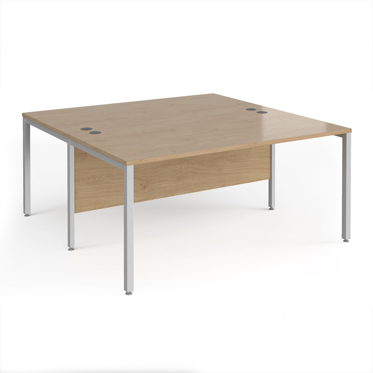 Maestro 25 back to back straight desks 1600mm x 1600mm - silver bench leg frame, Kendal Oak Top - view 1