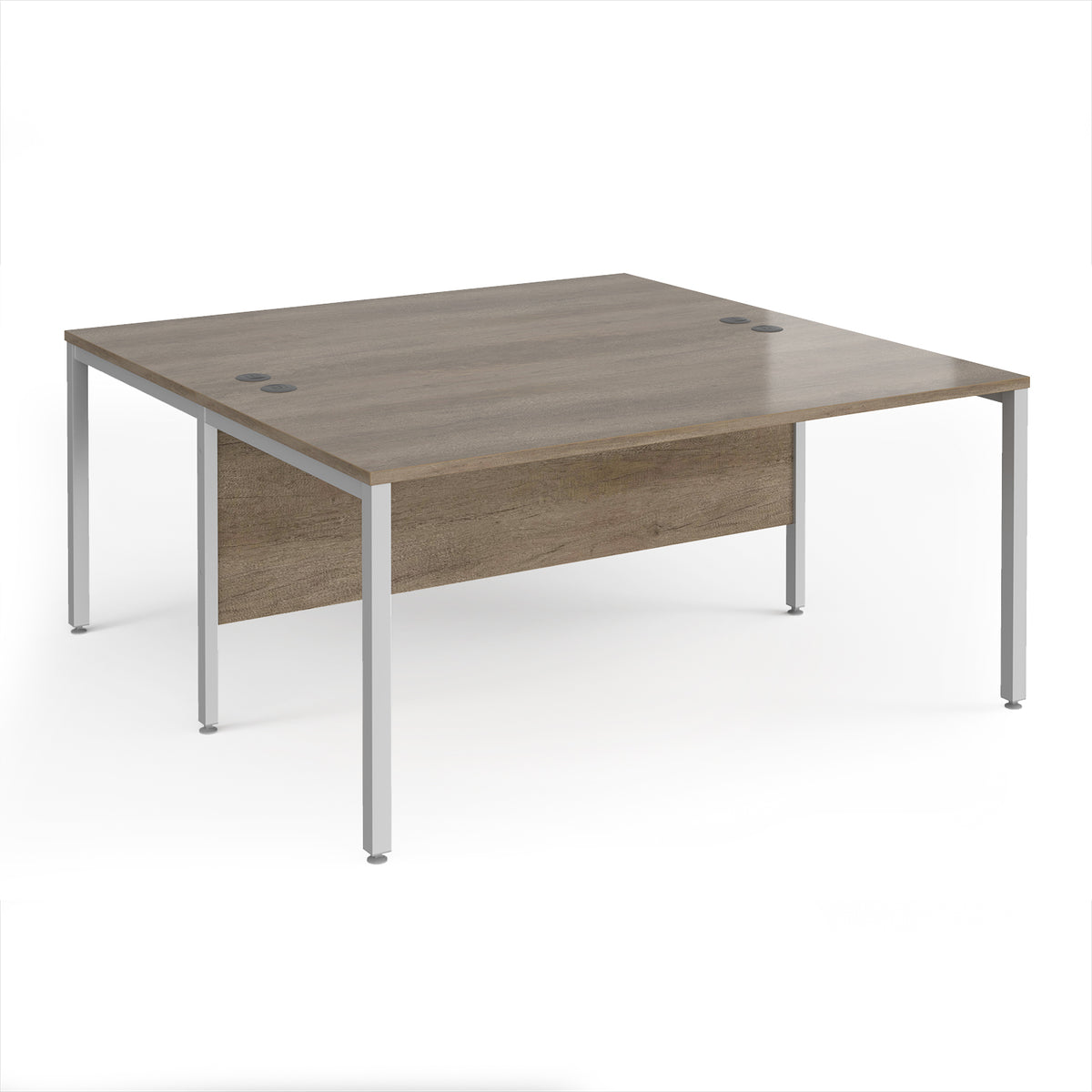 Maestro 25 back to back straight desks 1600mm x 1600mm - silver bench leg frame, Nebraska Oak Top - view 1