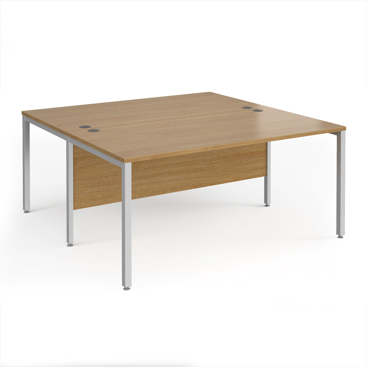 Maestro 25 back to back straight desks 1600mm x 1600mm - silver bench leg frame, Oak Top - view 1