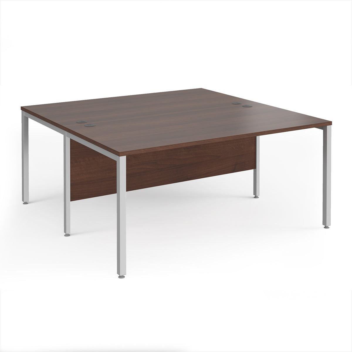 Maestro 25 back to back straight desks 1600mm x 1600mm - silver bench leg frame, Walnut top - view 1