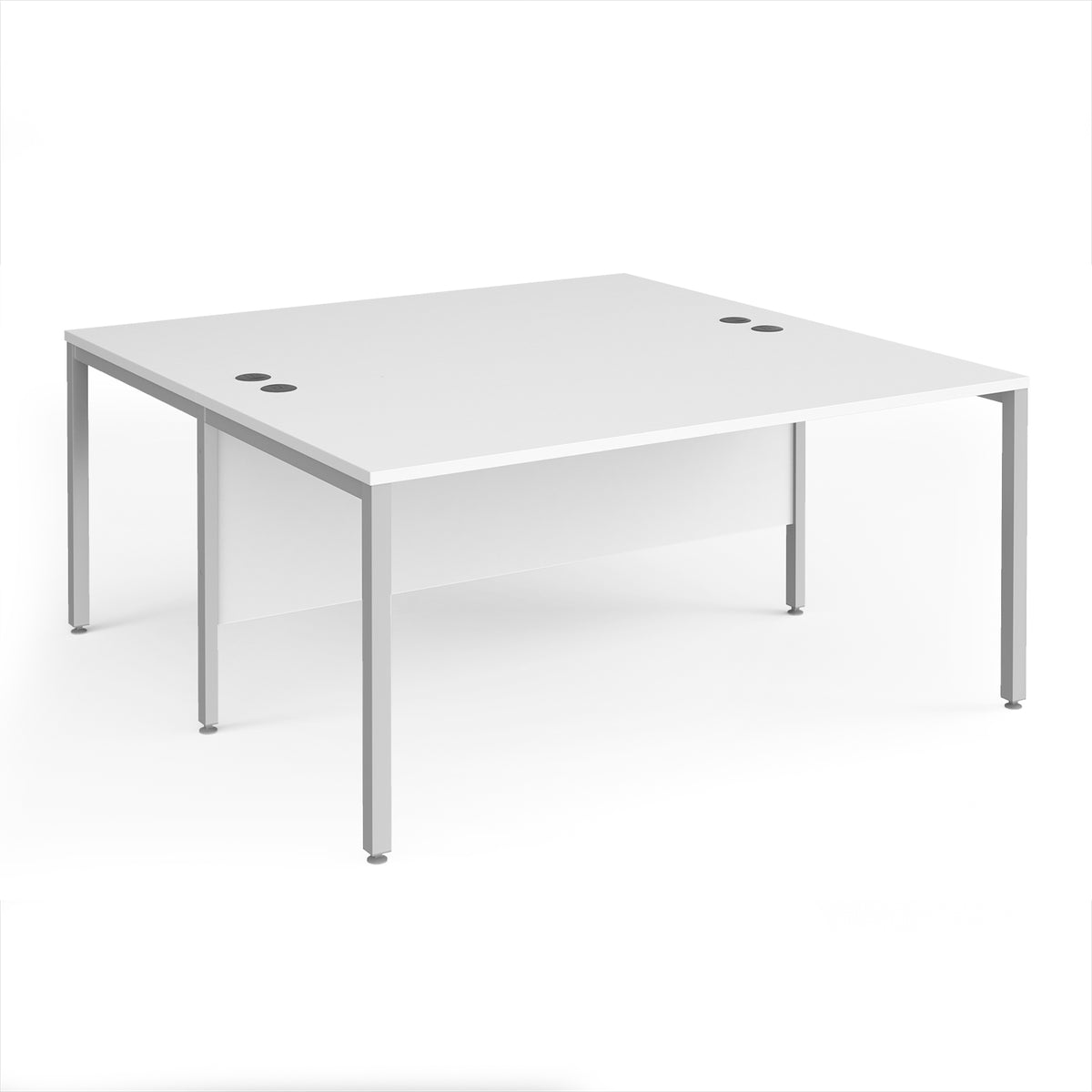 Maestro 25 back to back straight desks 1600mm x 1600mm - silver bench leg frame, White Top - view 1