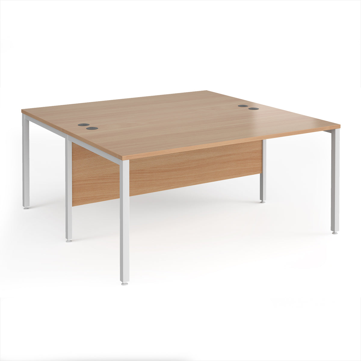 Maestro 25 back to back straight desks 1600mm x 1600mm - white bench leg frame, Beech top - view 1