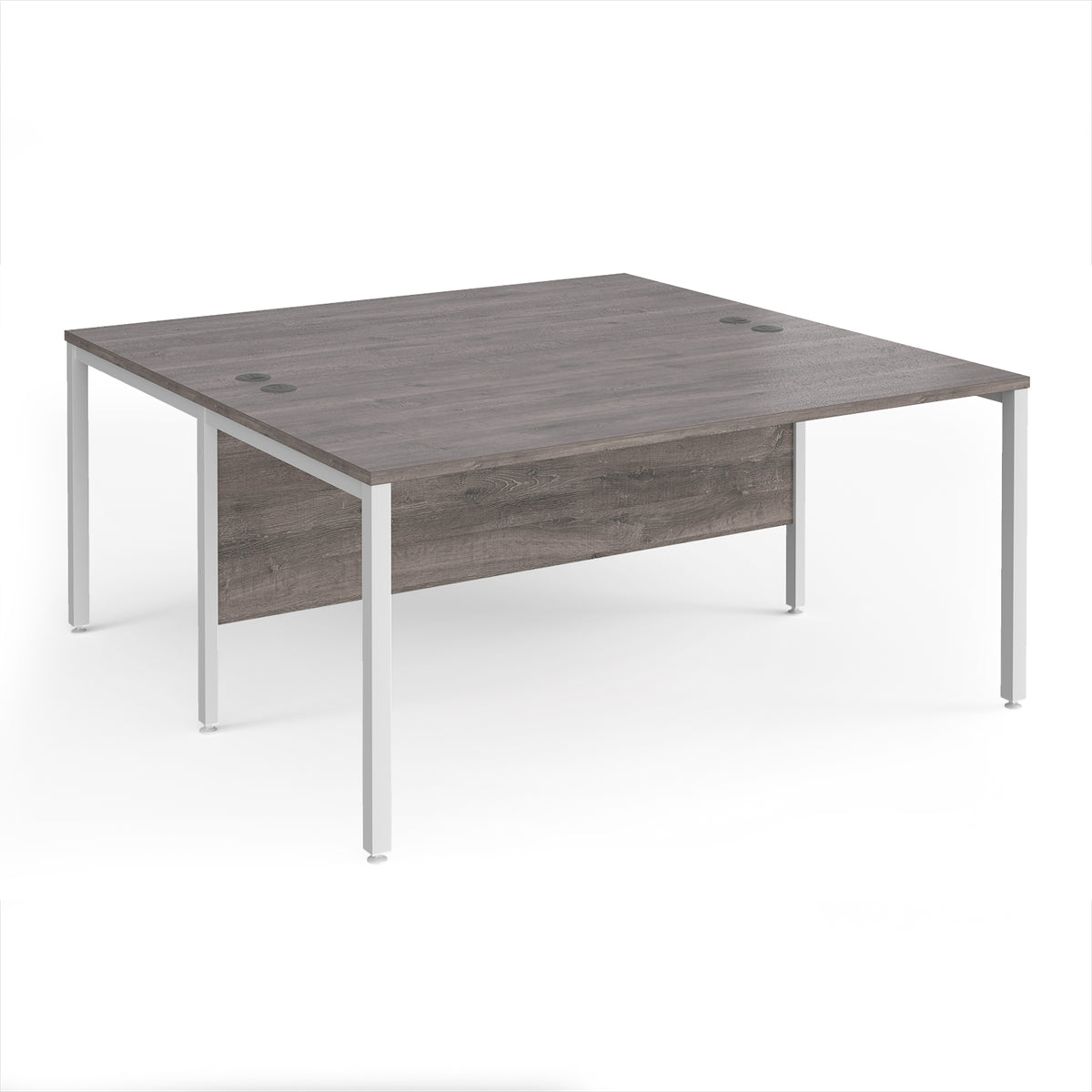 Maestro 25 back to back straight desks 1600mm x 1600mm - white bench leg frame, Grey Oak Top - view 1