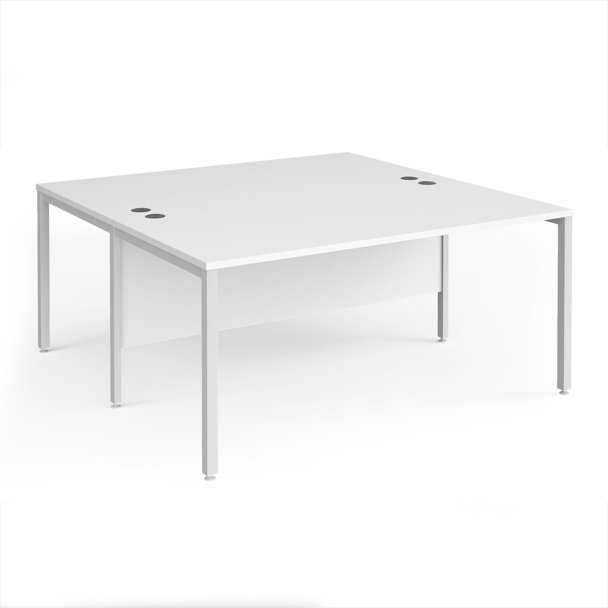 Maestro 25 back to back straight desks 1600mm x 1600mm - white bench leg frame, White Top - view 1