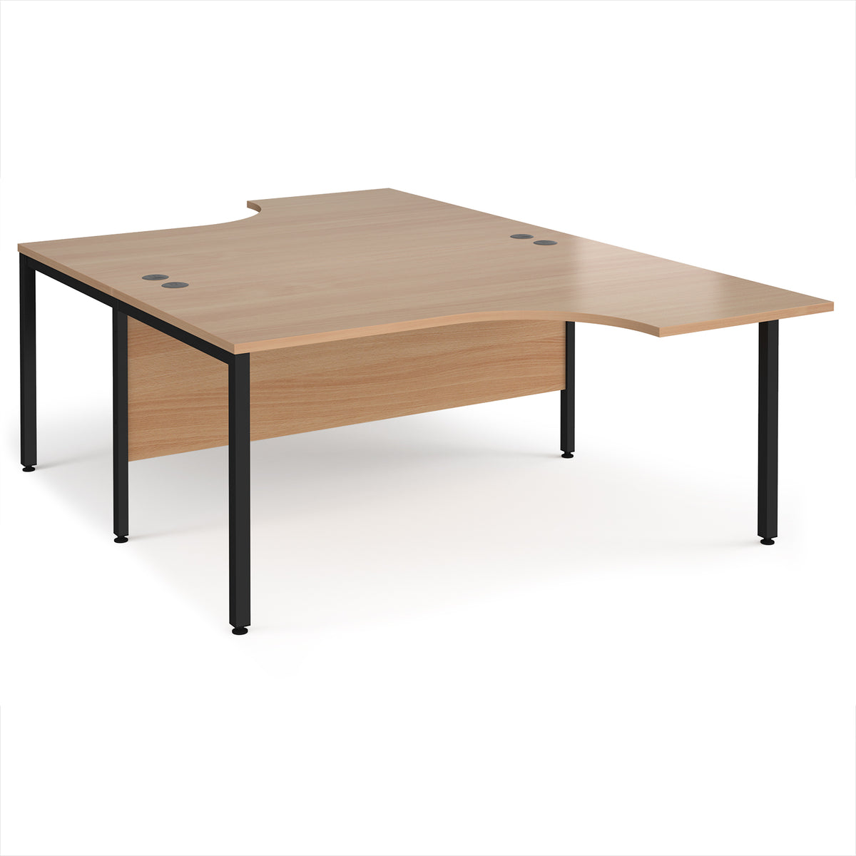 Maestro 25 back to back ergonomic desks 1600mm deep - black bench leg frame, Beech top - view 1