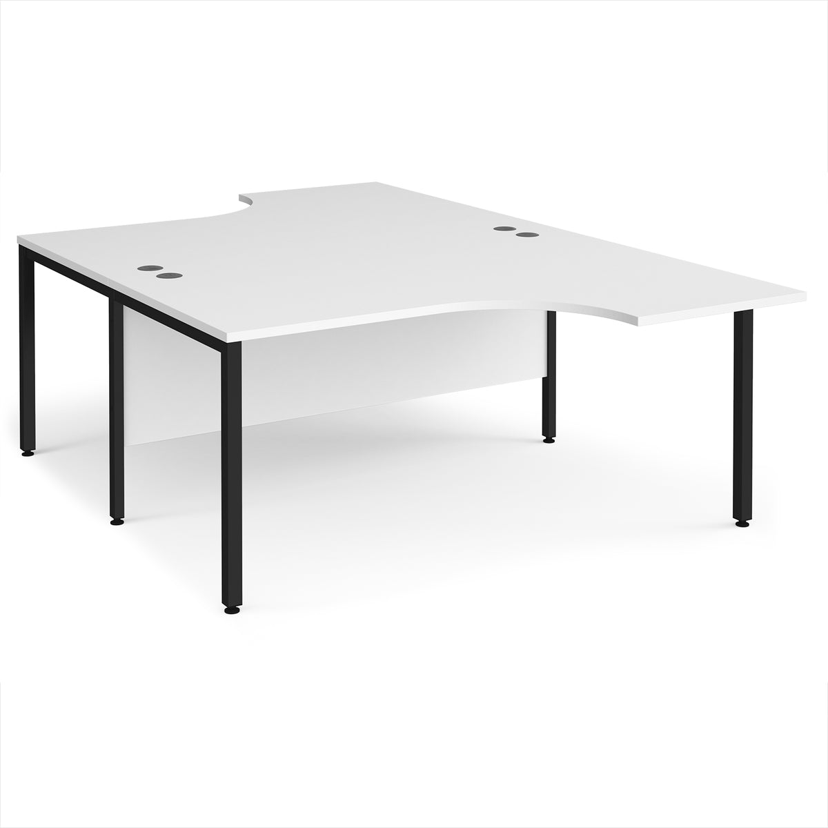Maestro 25 back to back ergonomic desks 1600mm deep - black bench leg frame, White Top - view 1