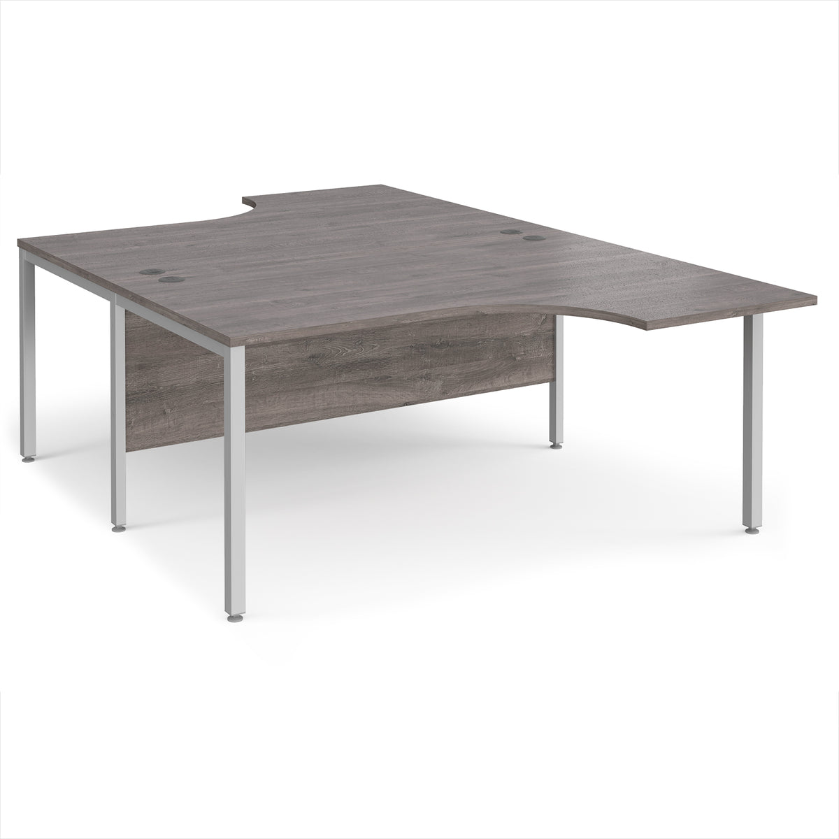 Maestro 25 back to back ergonomic desks 1600mm deep - silver bench leg frame, Grey Oak Top - view 1