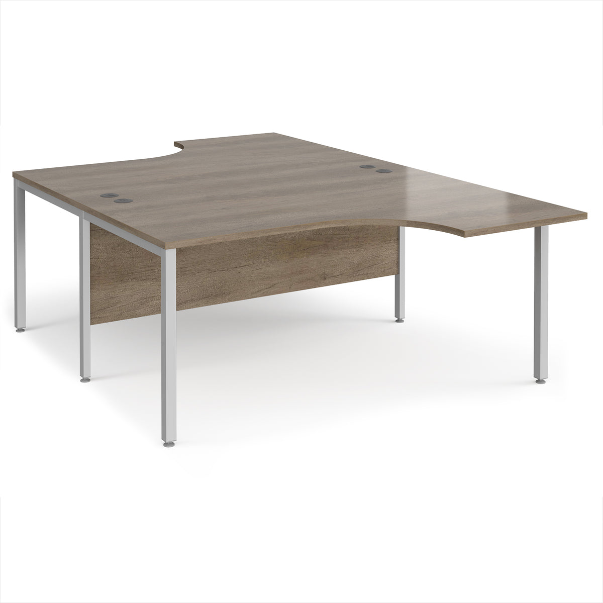 Maestro 25 back to back ergonomic desks 1600mm deep - silver bench leg frame, Nebraska Oak Top - view 1