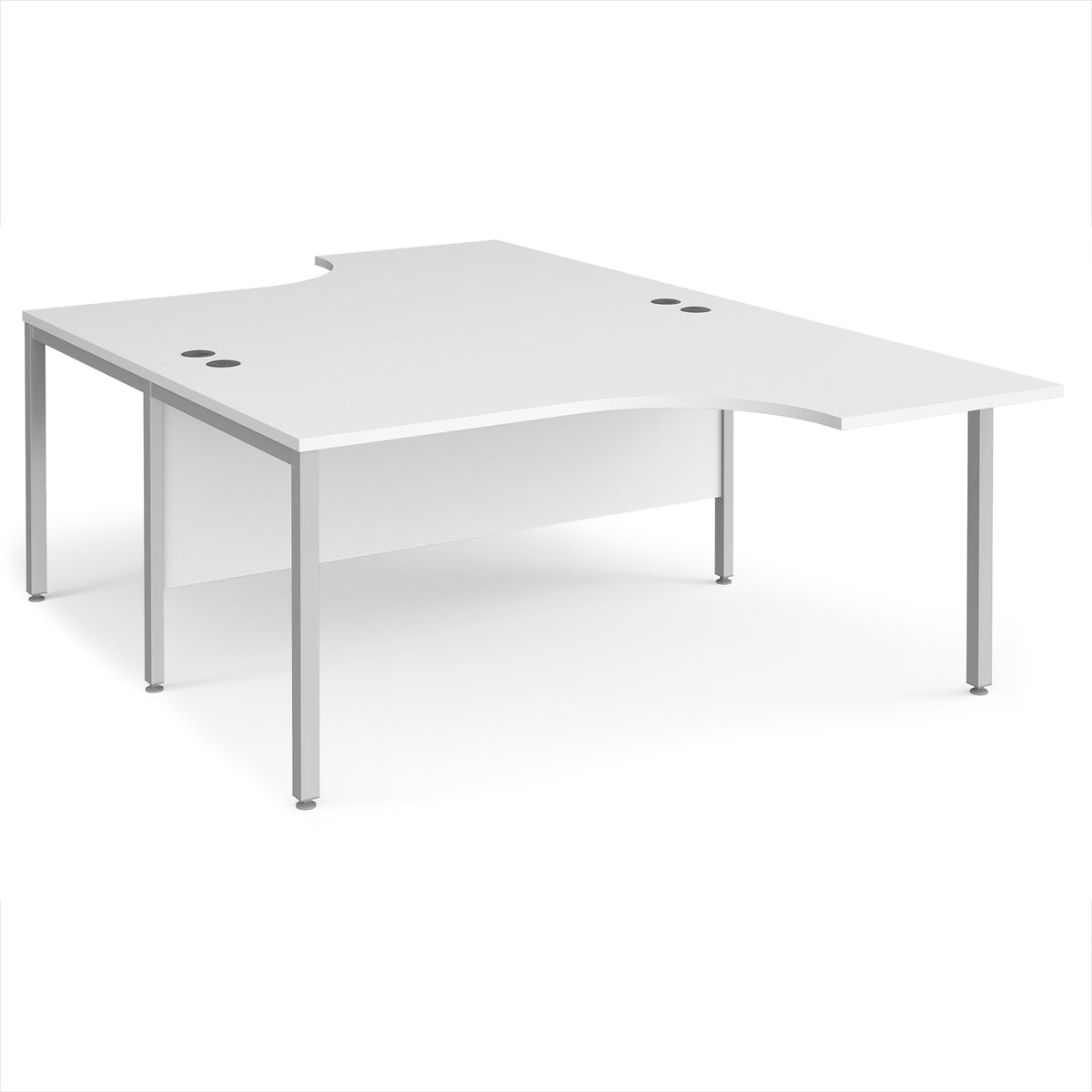 Maestro 25 back to back ergonomic desks 1600mm deep - silver bench leg frame, White Top - view 1