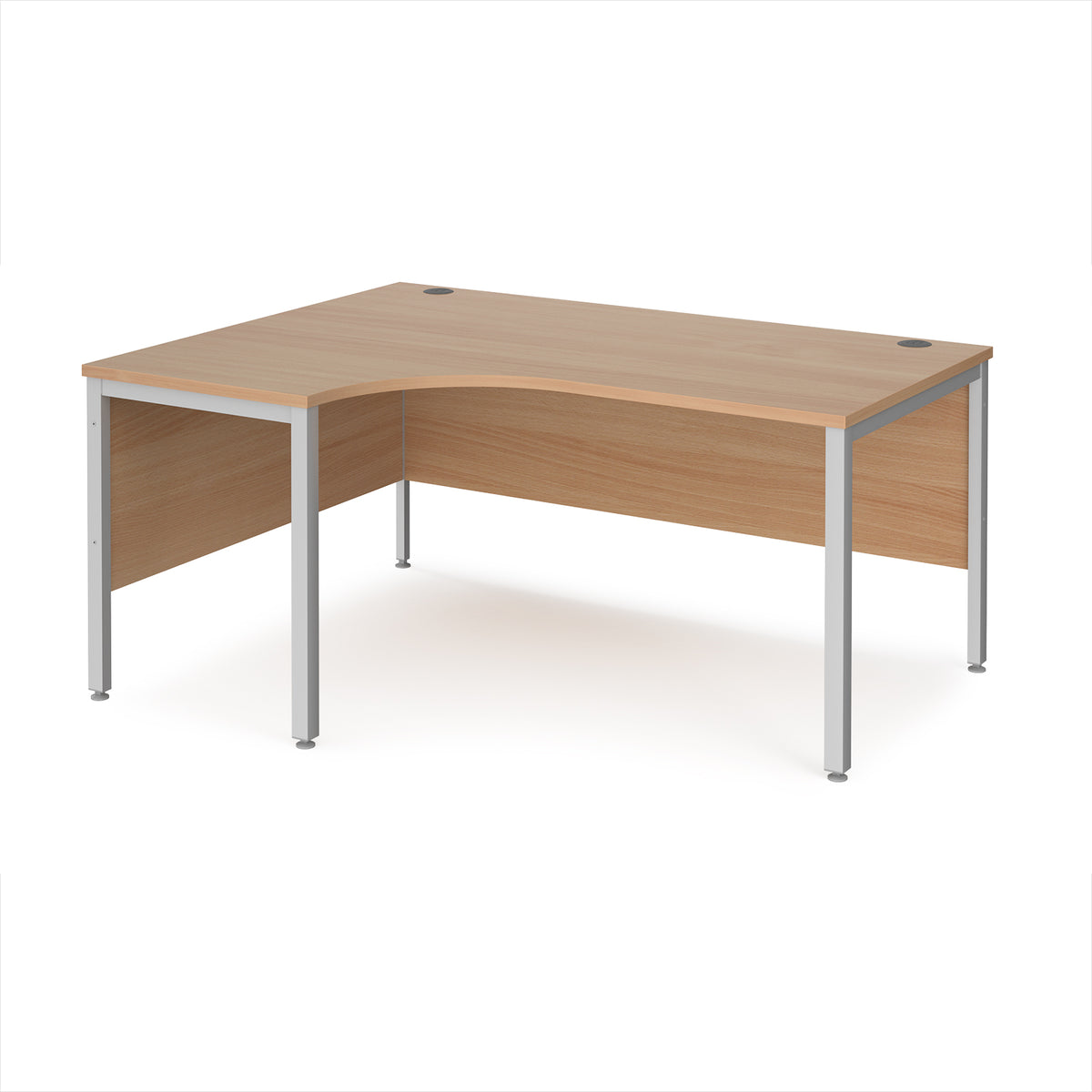 Maestro 25 left hand ergonomic desk 1600mm wide - silver bench leg frame, Beech top - view 1
