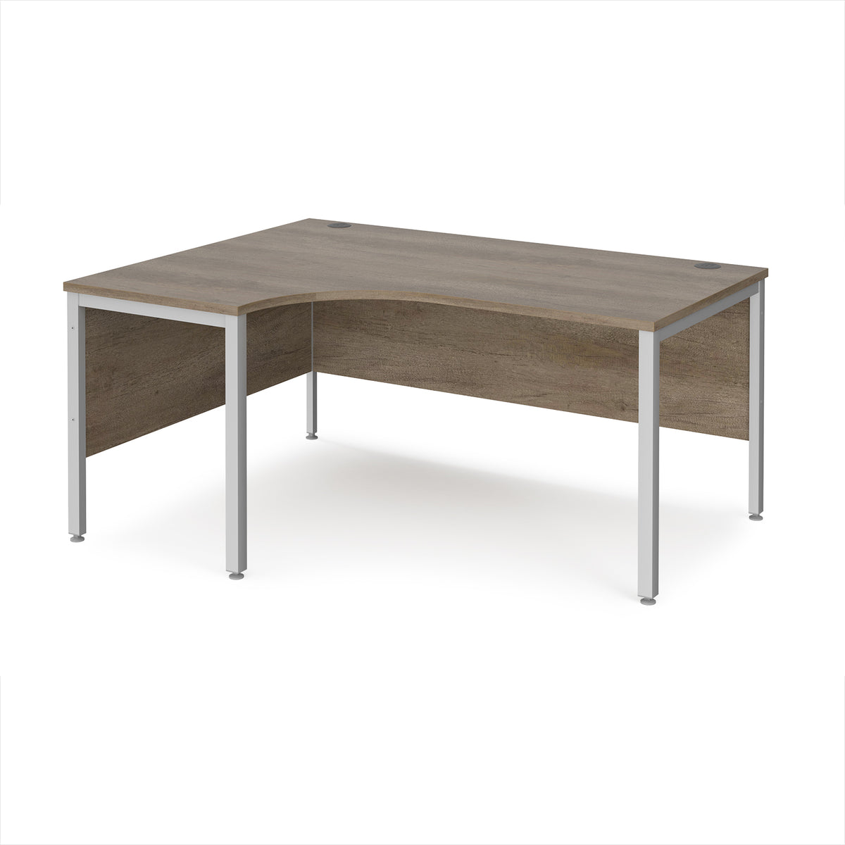 Maestro 25 left hand ergonomic desk 1600mm wide - silver bench leg frame, Nebraska Oak Top - view 1
