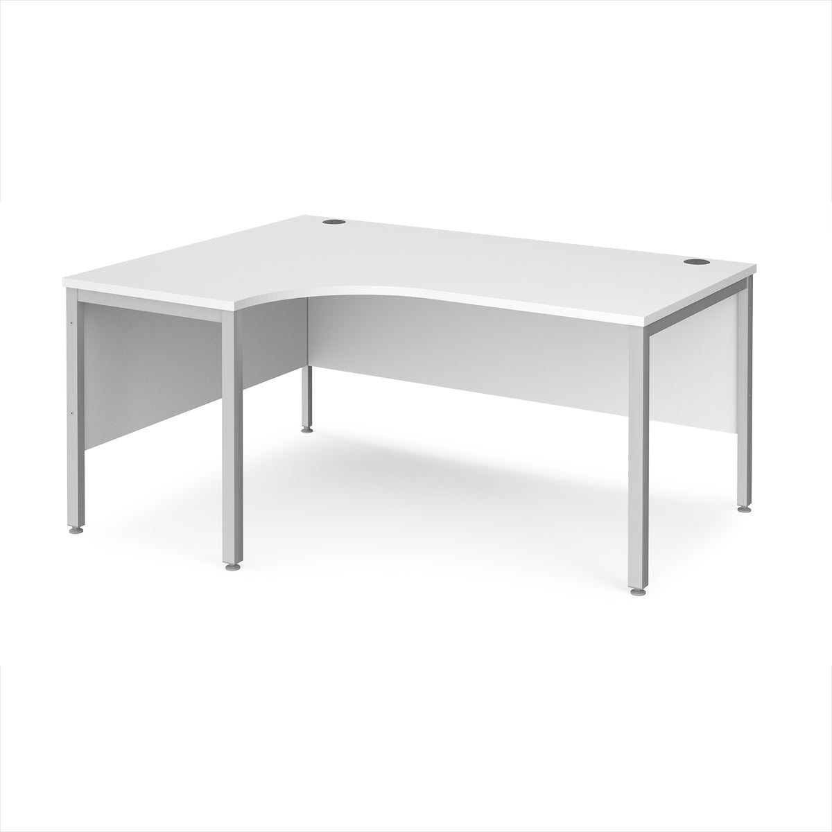 Maestro 25 left hand ergonomic desk 1600mm wide - silver bench leg frame, White Top - view 1