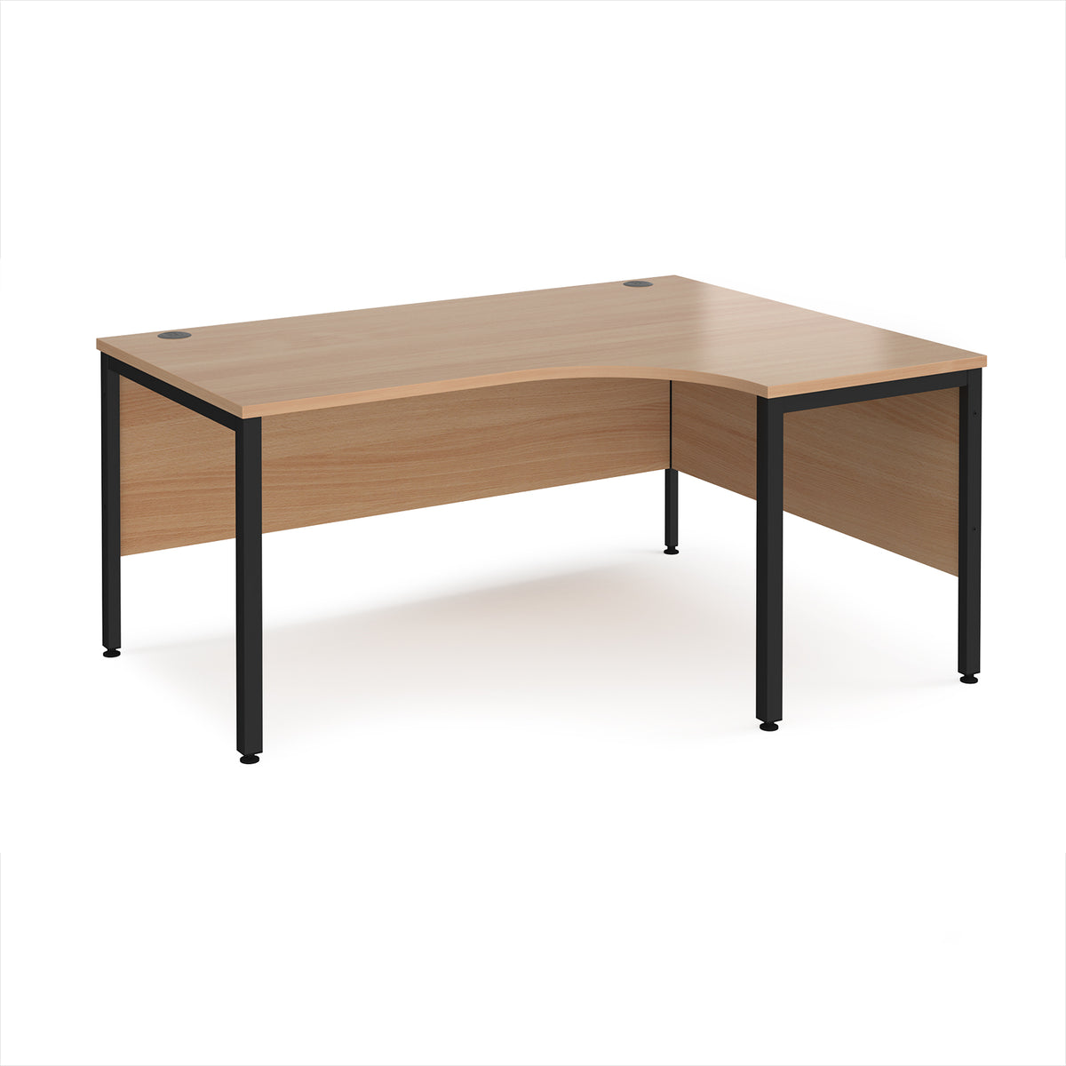 Maestro 25 right hand ergonomic desk 1600mm wide - black bench leg frame, Beech top - view 1