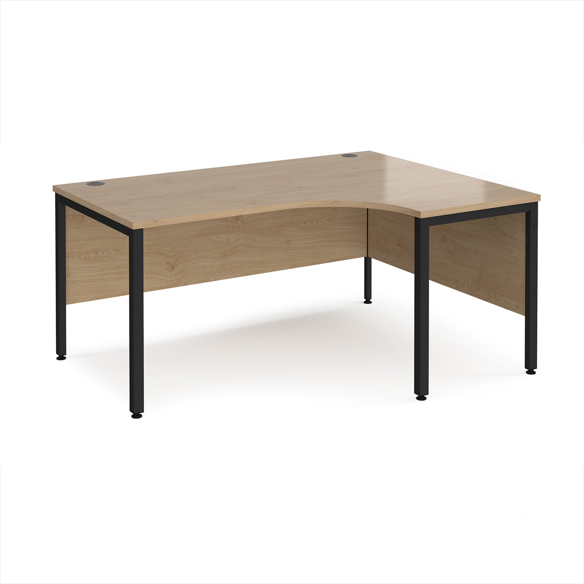 Maestro 25 right hand ergonomic desk 1600mm wide - black bench leg frame, Kendal Oak Top - view 1