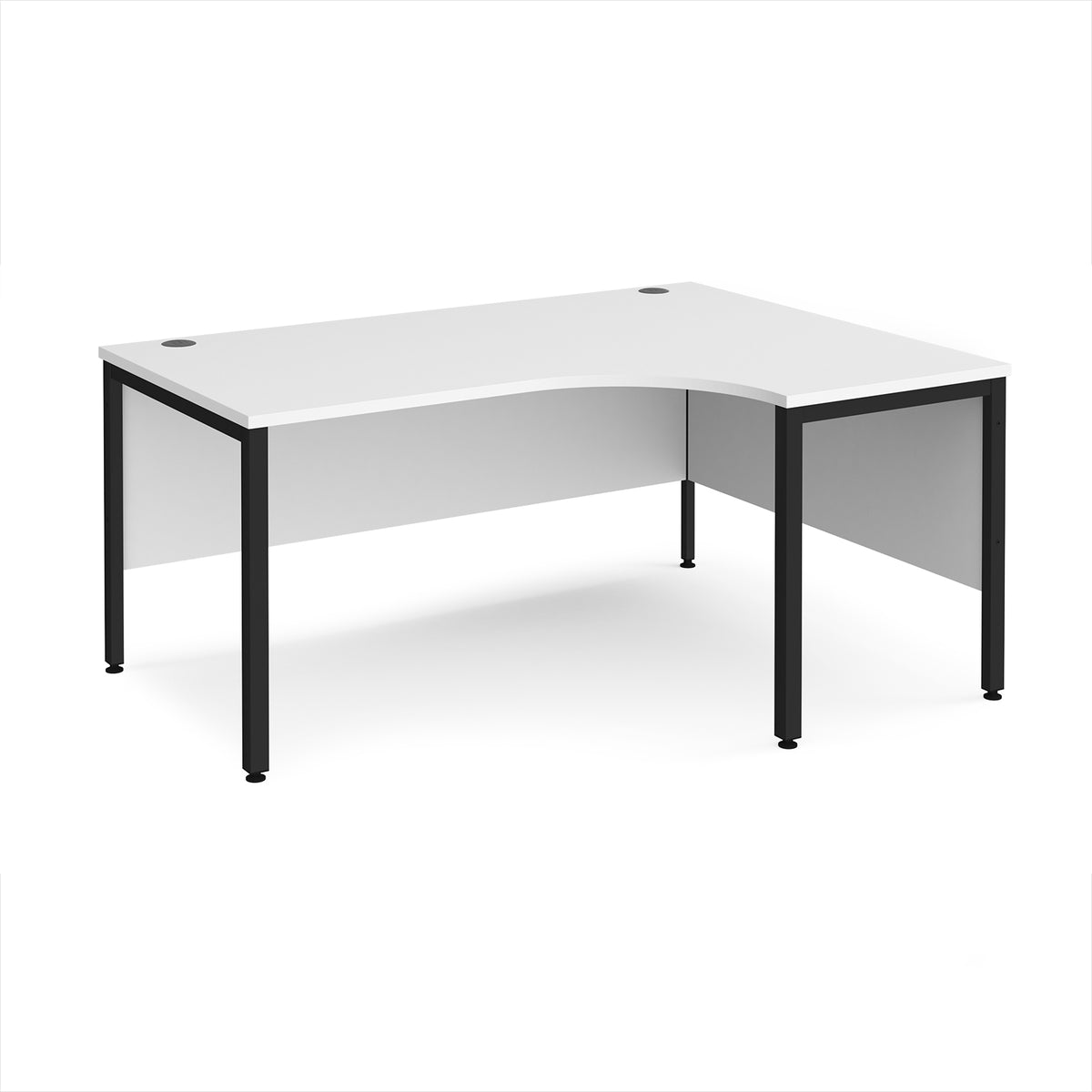Maestro 25 right hand ergonomic desk 1600mm wide - black bench leg frame, White Top - view 1