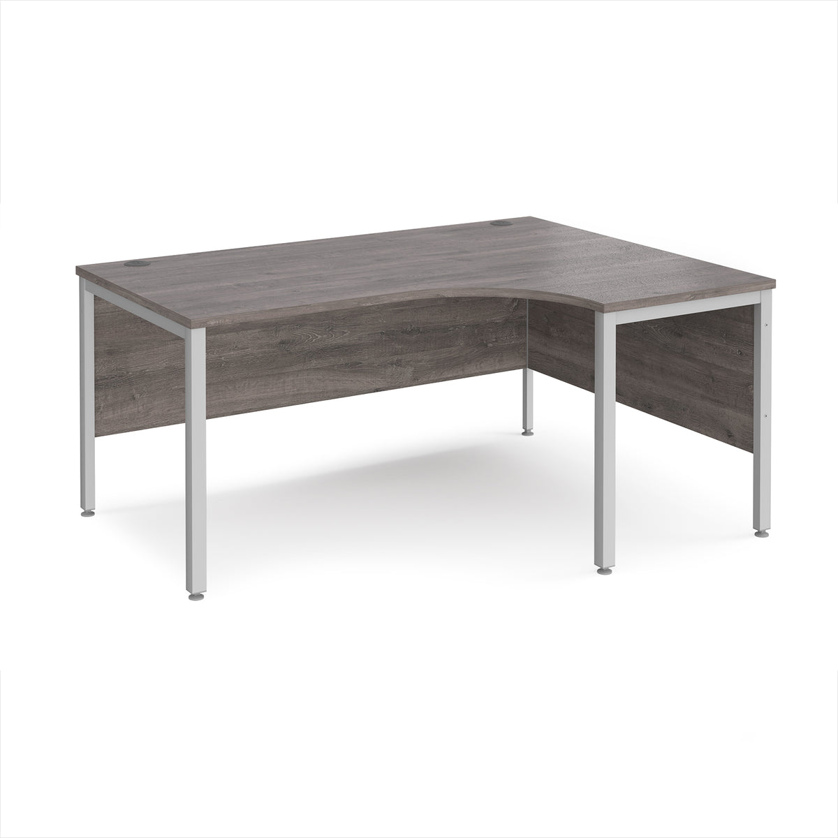 Maestro 25 right hand ergonomic desk 1600mm wide - silver bench leg frame, Grey Oak Top - view 1