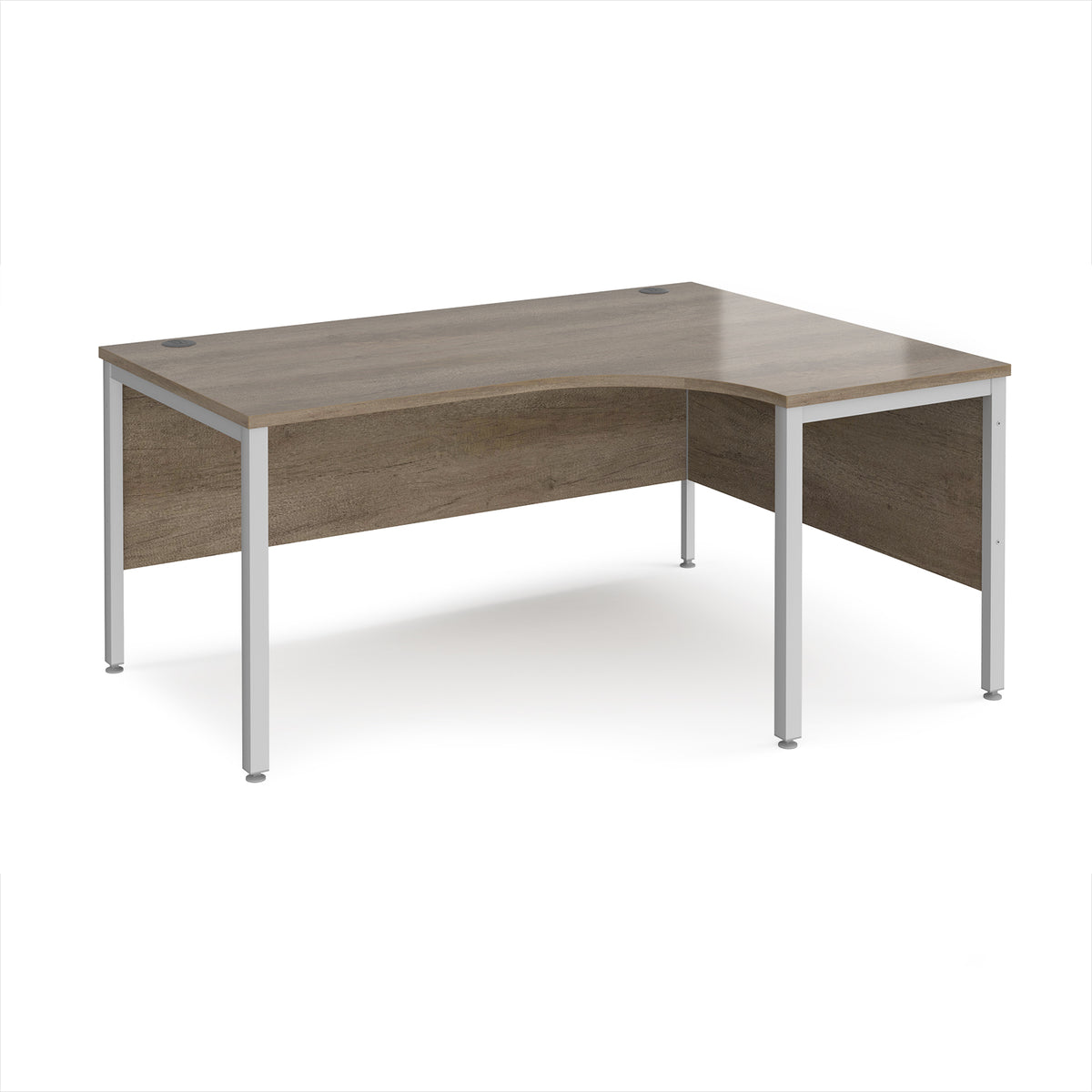 Maestro 25 right hand ergonomic desk 1600mm wide - silver bench leg frame, Nebraska Oak Top - view 1