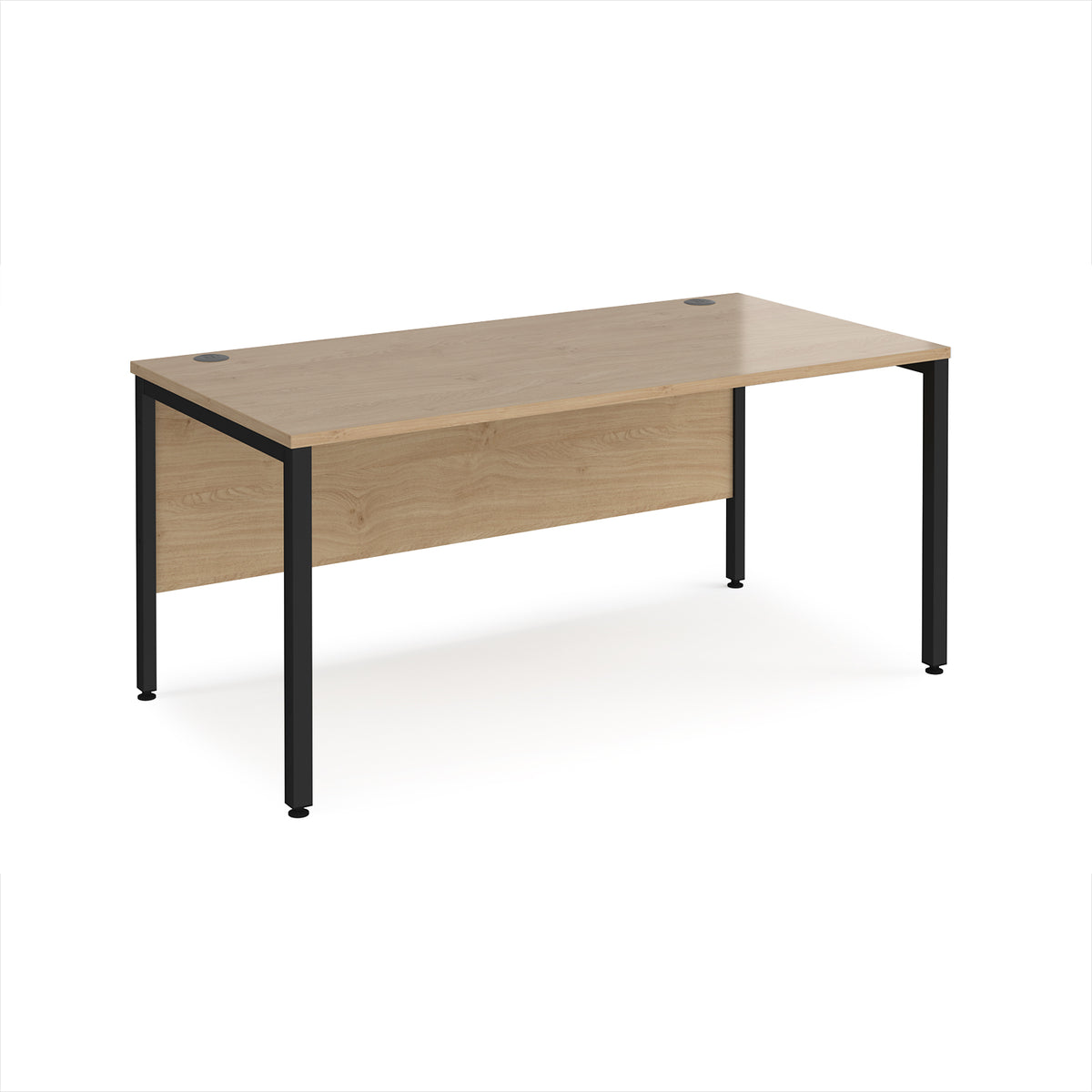 Maestro 25 straight desk 1600mm x 800mm - black bench leg frame, Kendal Oak Top - view 1