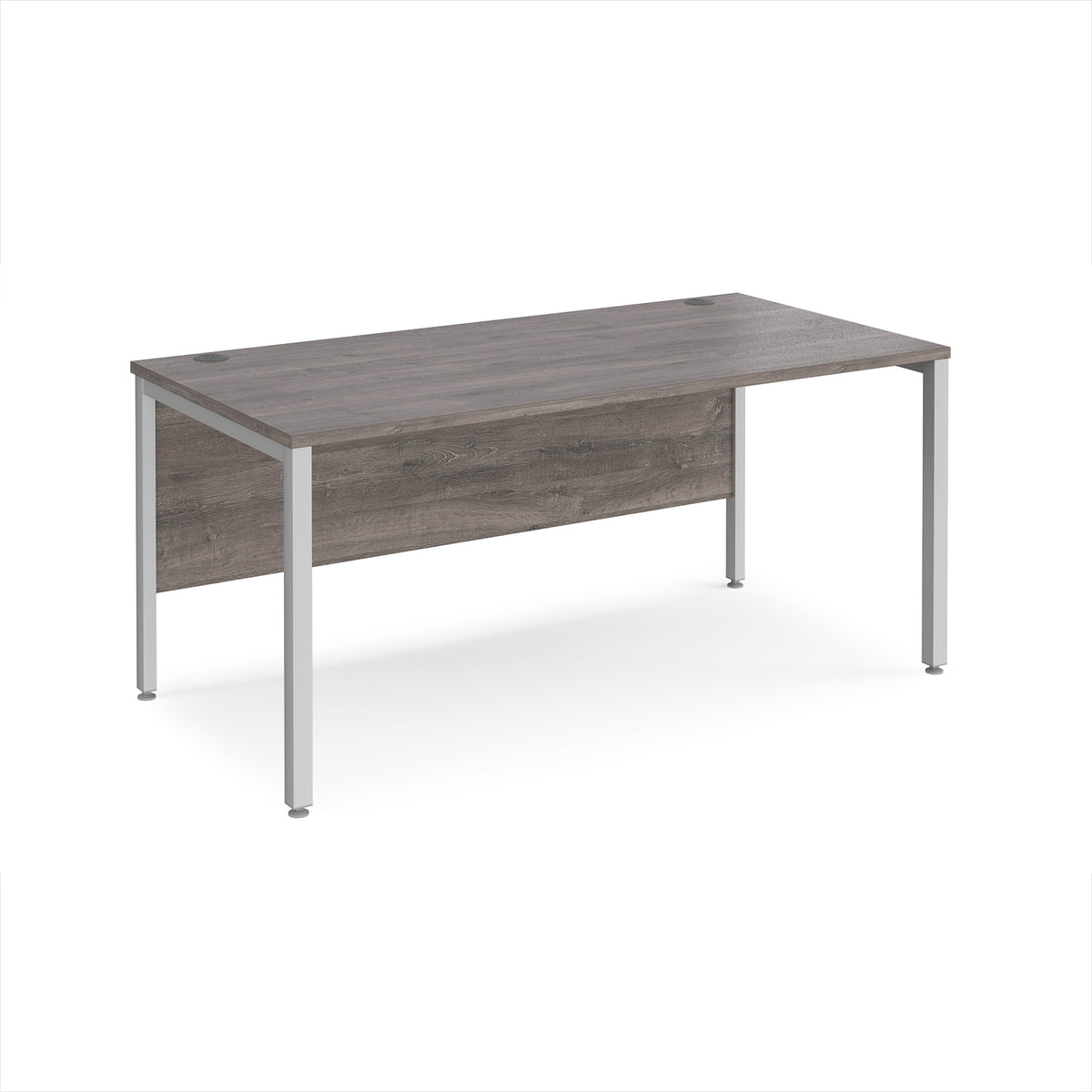 Maestro 25 straight desk 1600mm x 800mm - silver bench leg frame, Grey Oak Top - view 1