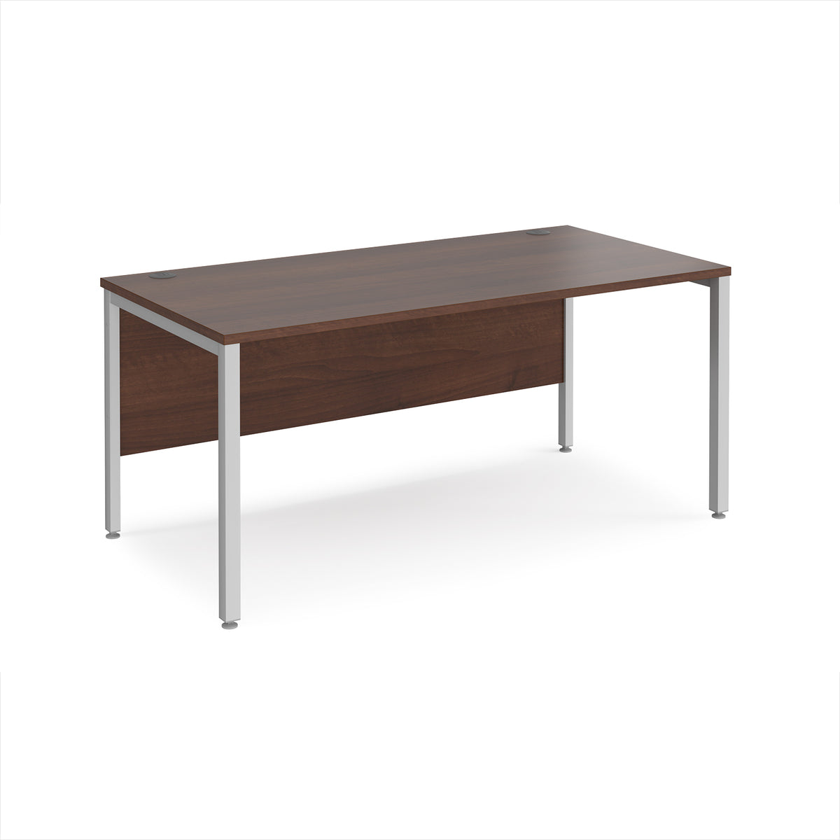 Maestro 25 straight desk 1600mm x 800mm - silver bench leg frame, Walnut top - view 1