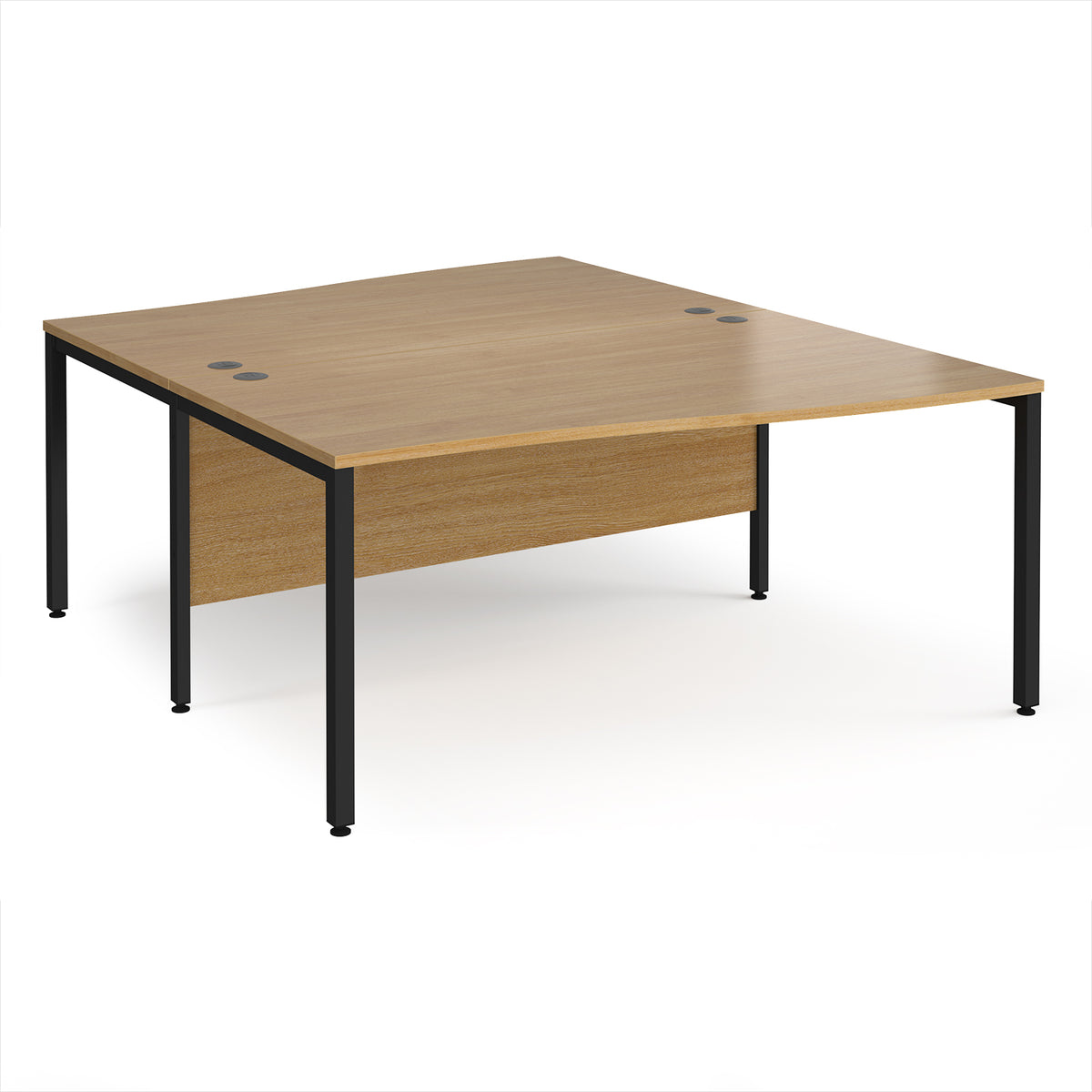 Maestro 25 back to back wave desks 1600mm deep - black bench leg frame, Oak Top - view 1