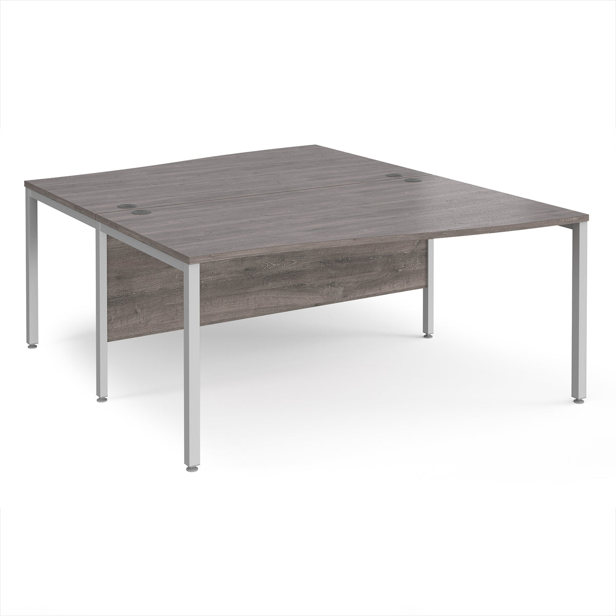 Maestro 25 back to back wave desks 1600mm deep - silver bench leg frame, Grey Oak Top - view 1