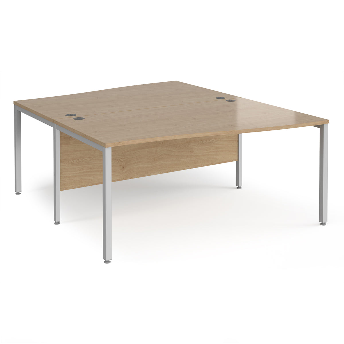 Maestro 25 back to back wave desks 1600mm deep - silver bench leg frame, Kendal Oak Top - view 1
