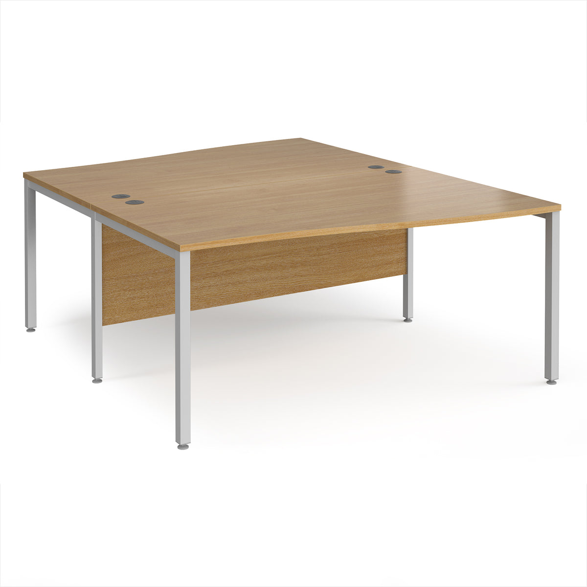 Maestro 25 back to back wave desks 1600mm deep - silver bench leg frame, Oak Top - view 1