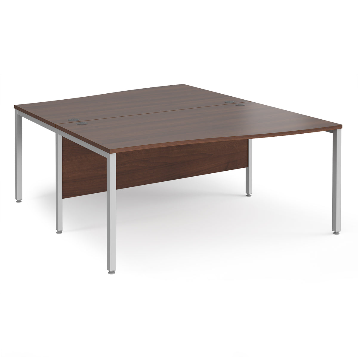 Maestro 25 back to back wave desks 1600mm deep - silver bench leg frame, Walnut top - view 1