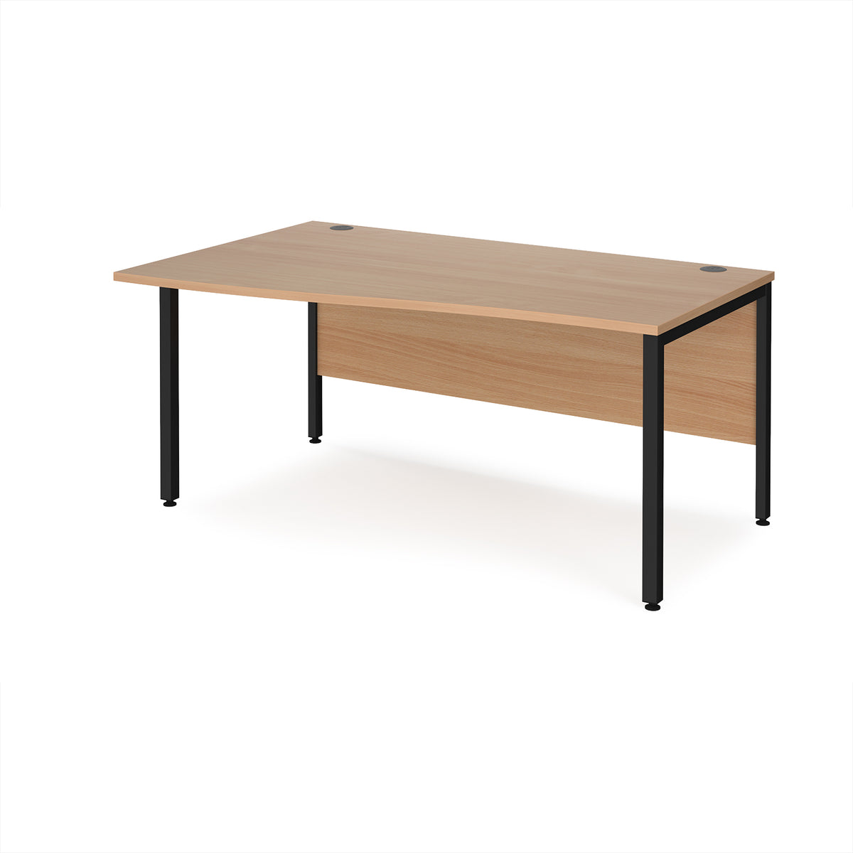 Maestro 25 left hand wave desk 1600mm wide - black bench leg frame, Beech top - view 1