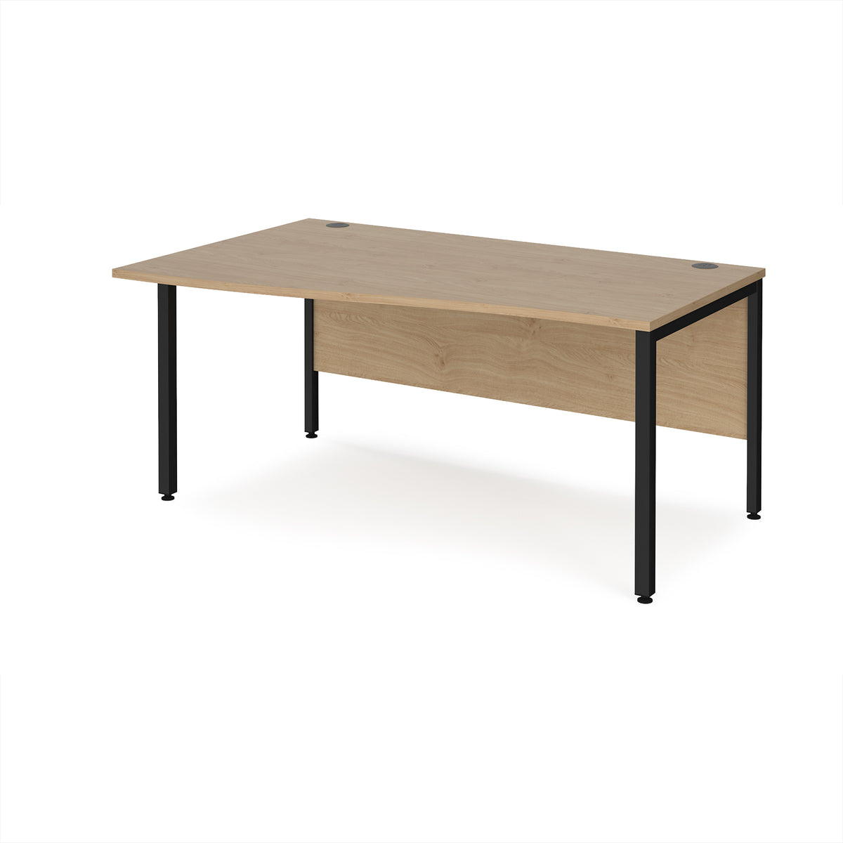 Maestro 25 left hand wave desk 1600mm wide - black bench leg frame, Kendal Oak Top - view 1