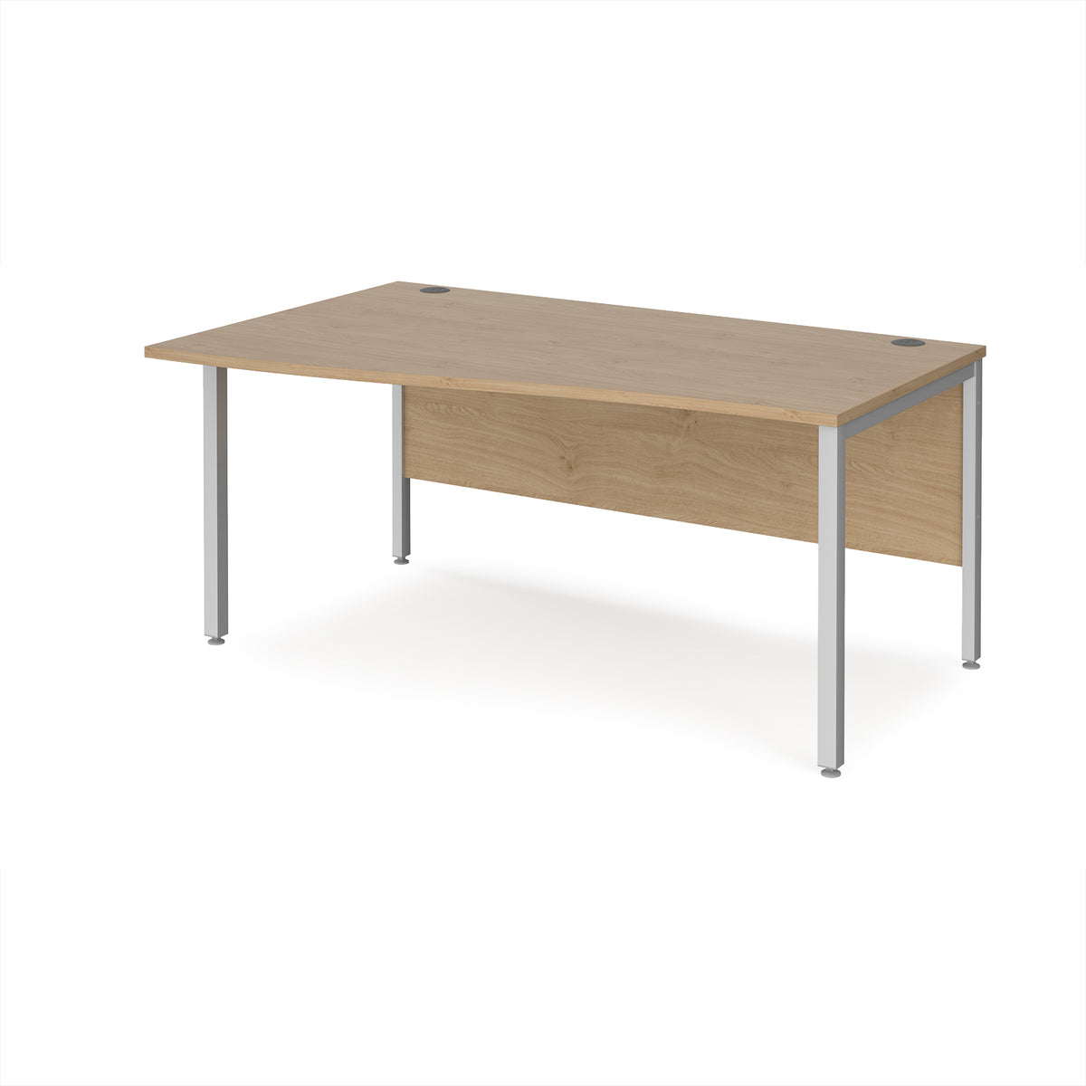 Maestro 25 left hand wave desk 1600mm wide - silver bench leg frame, Kendal Oak Top - view 1