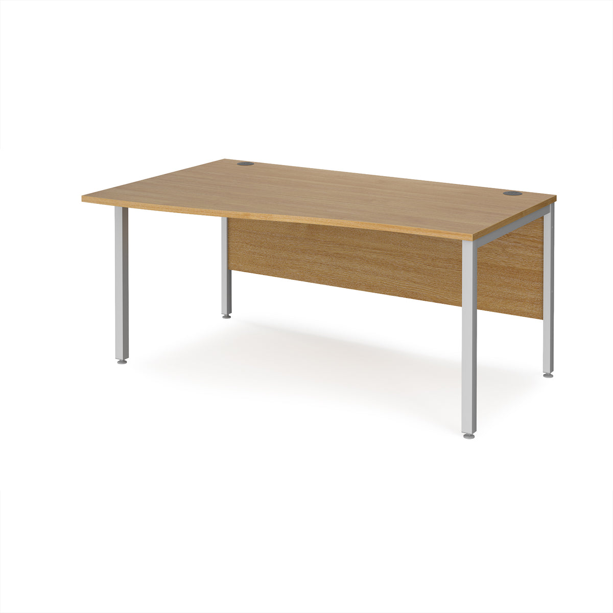 Maestro 25 left hand wave desk 1600mm wide - silver bench leg frame, Oak Top - view 1