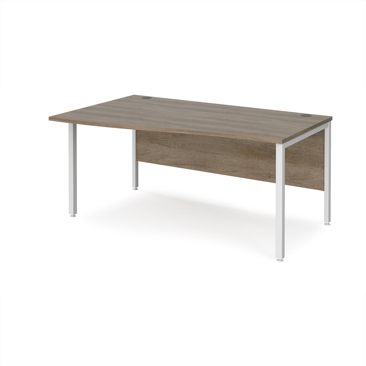 Maestro 25 left hand wave desk 1600mm wide - white bench leg frame, Nebraska Oak Top - view 1