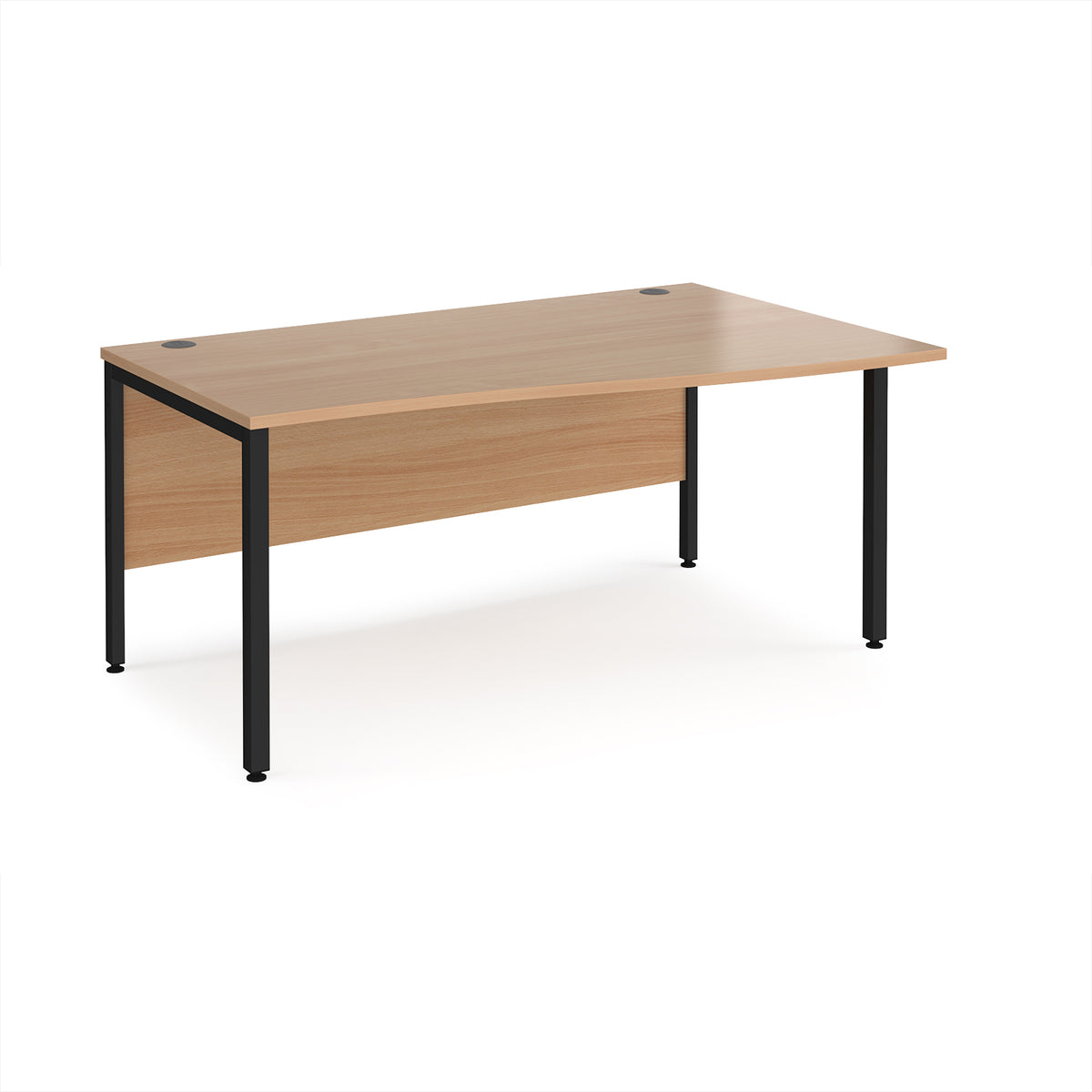 Maestro 25 right hand wave desk 1600mm wide - black bench leg frame, Beech top - view 1