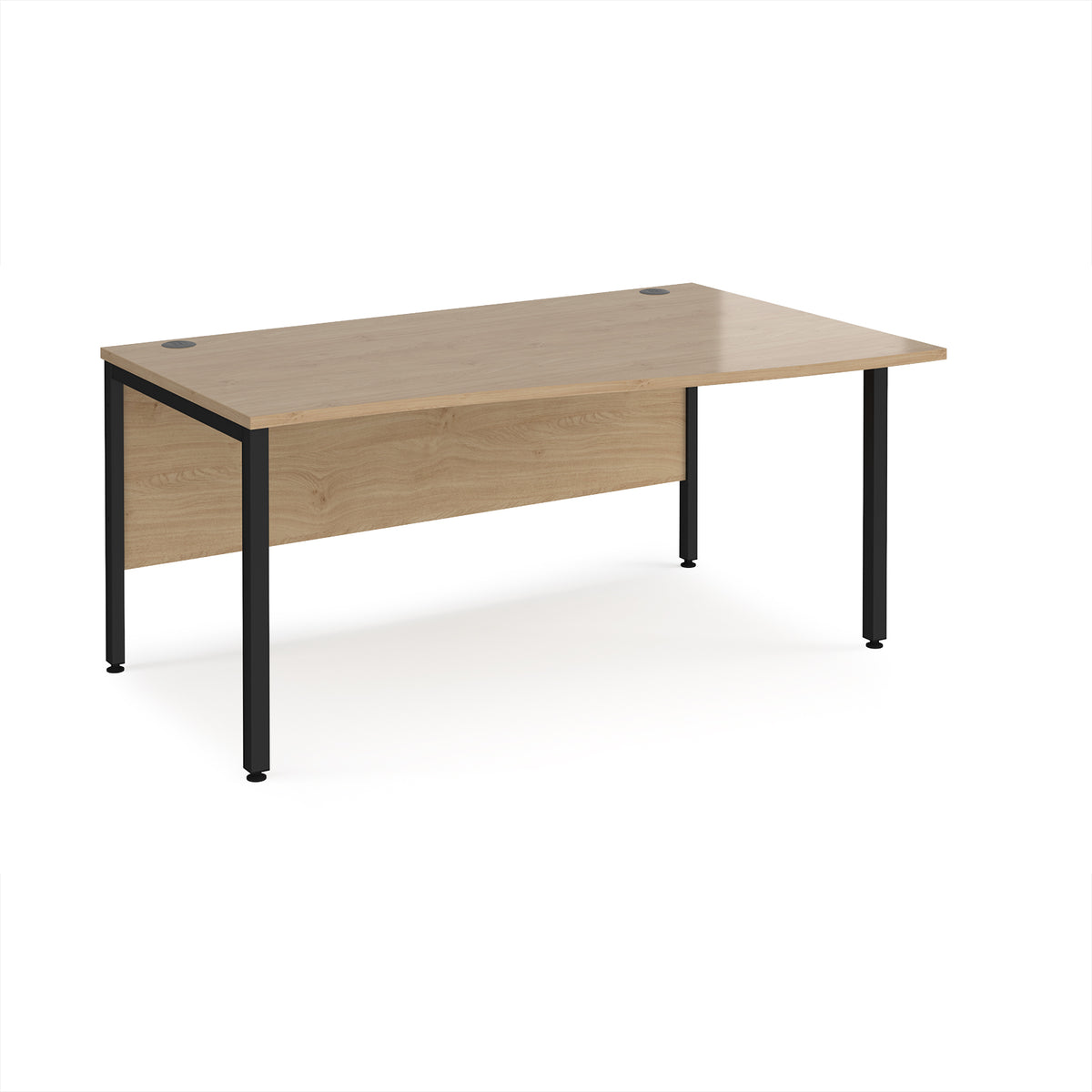 Maestro 25 right hand wave desk 1600mm wide - black bench leg frame, Kendal Oak Top - view 1