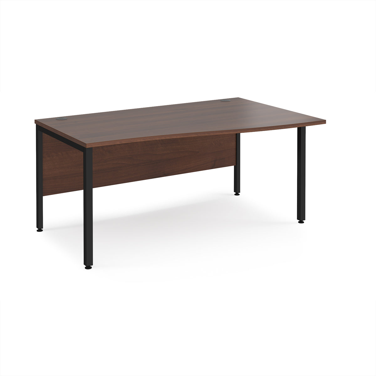 Maestro 25 right hand wave desk 1600mm wide - black bench leg frame, Walnut top - view 1