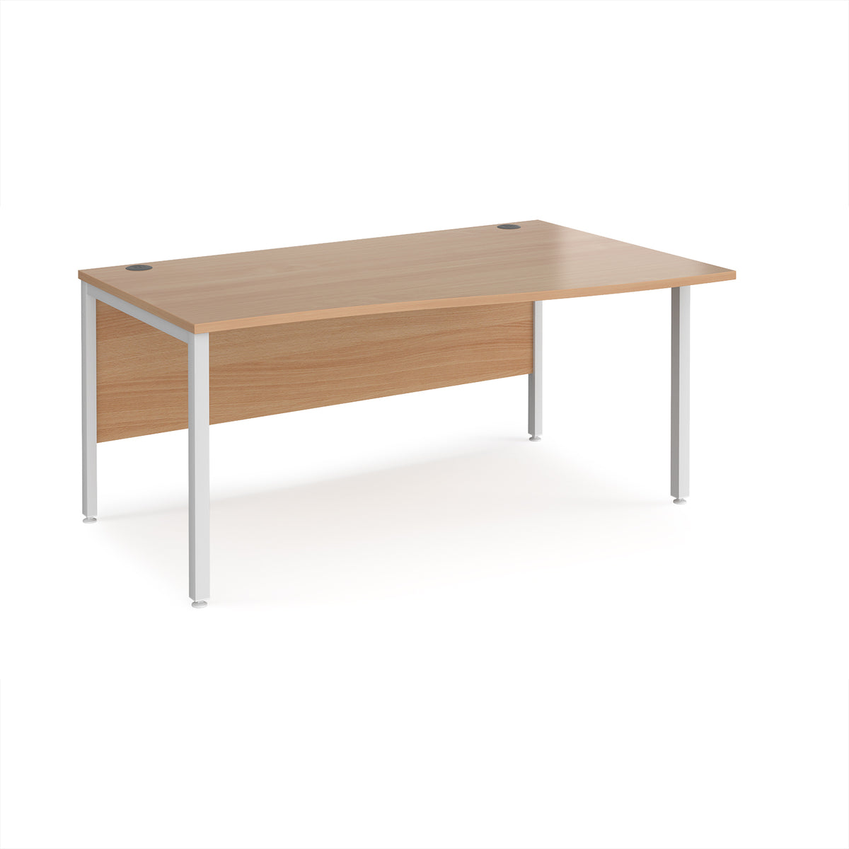 Maestro 25 right hand wave desk 1600mm wide - white bench leg frame, Beech top - view 1