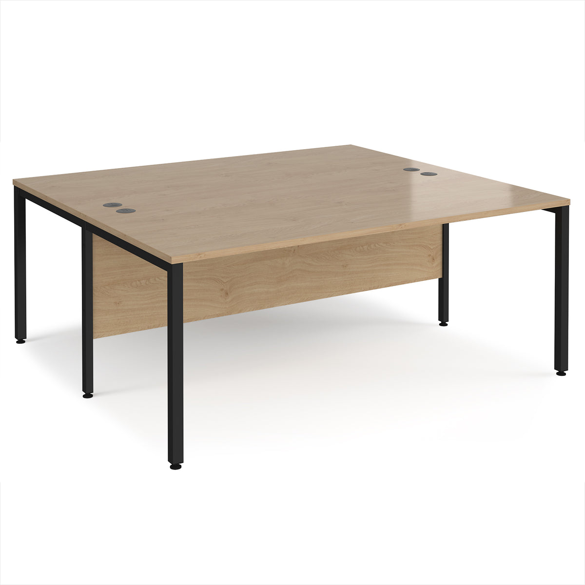 Maestro 25 back to back straight desks 1800mm x 1600mm - black bench leg frame, Kendal Oak Top - view 1