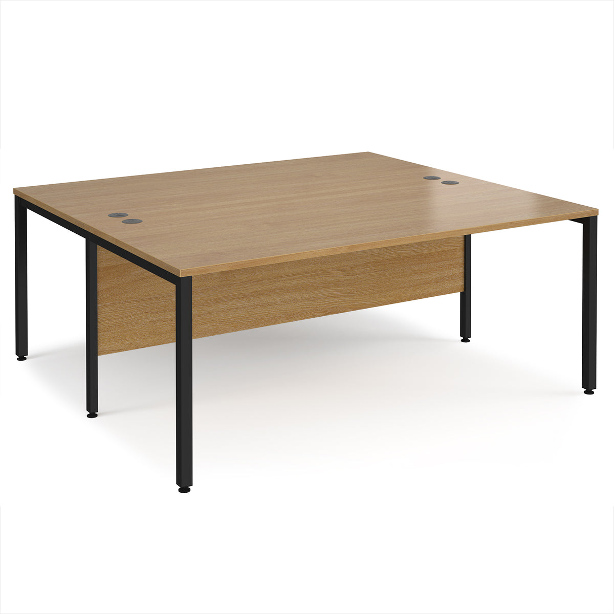 Maestro 25 back to back straight desks 1800mm x 1600mm - black bench leg frame, Oak Top - view 1