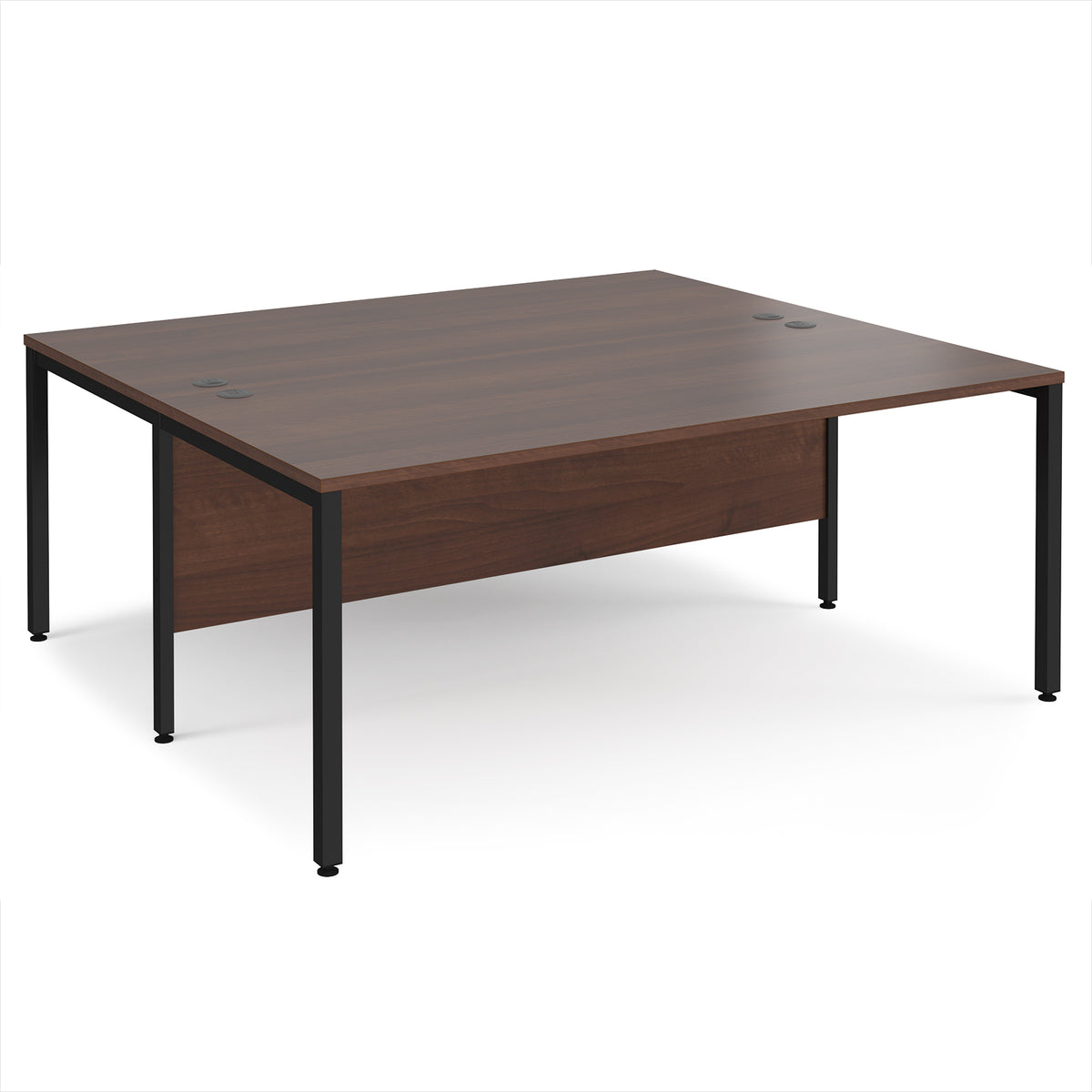 Maestro 25 back to back straight desks 1800mm x 1600mm - black bench leg frame, Walnut top - view 1