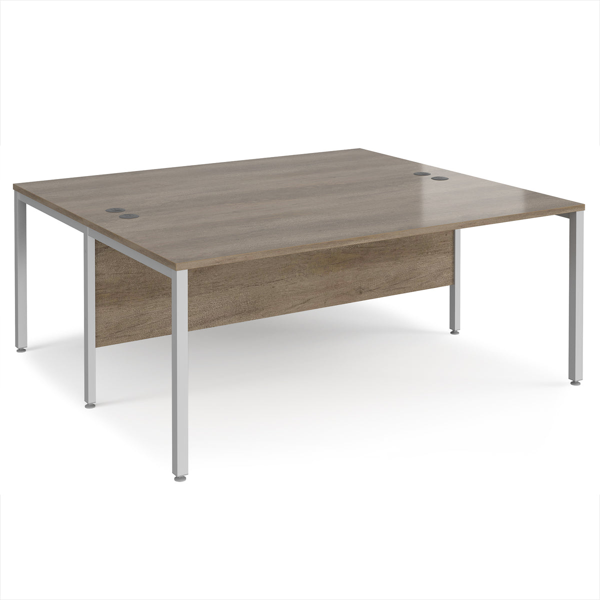 Maestro 25 back to back straight desks 1800mm x 1600mm - silver bench leg frame, Nebraska Oak Top - view 1