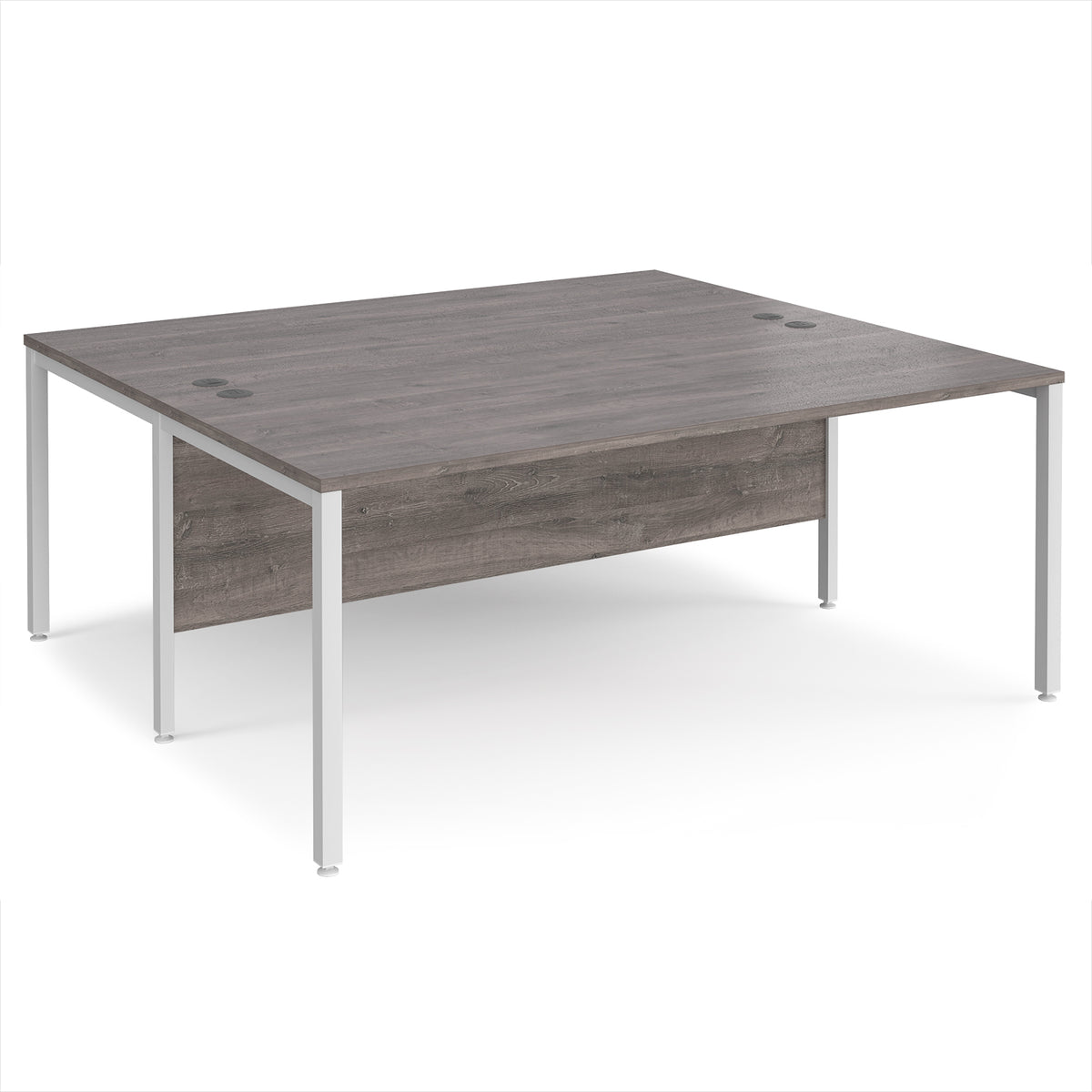Maestro 25 back to back straight desks 1800mm x 1600mm - white bench leg frame, Grey Oak Top - view 1