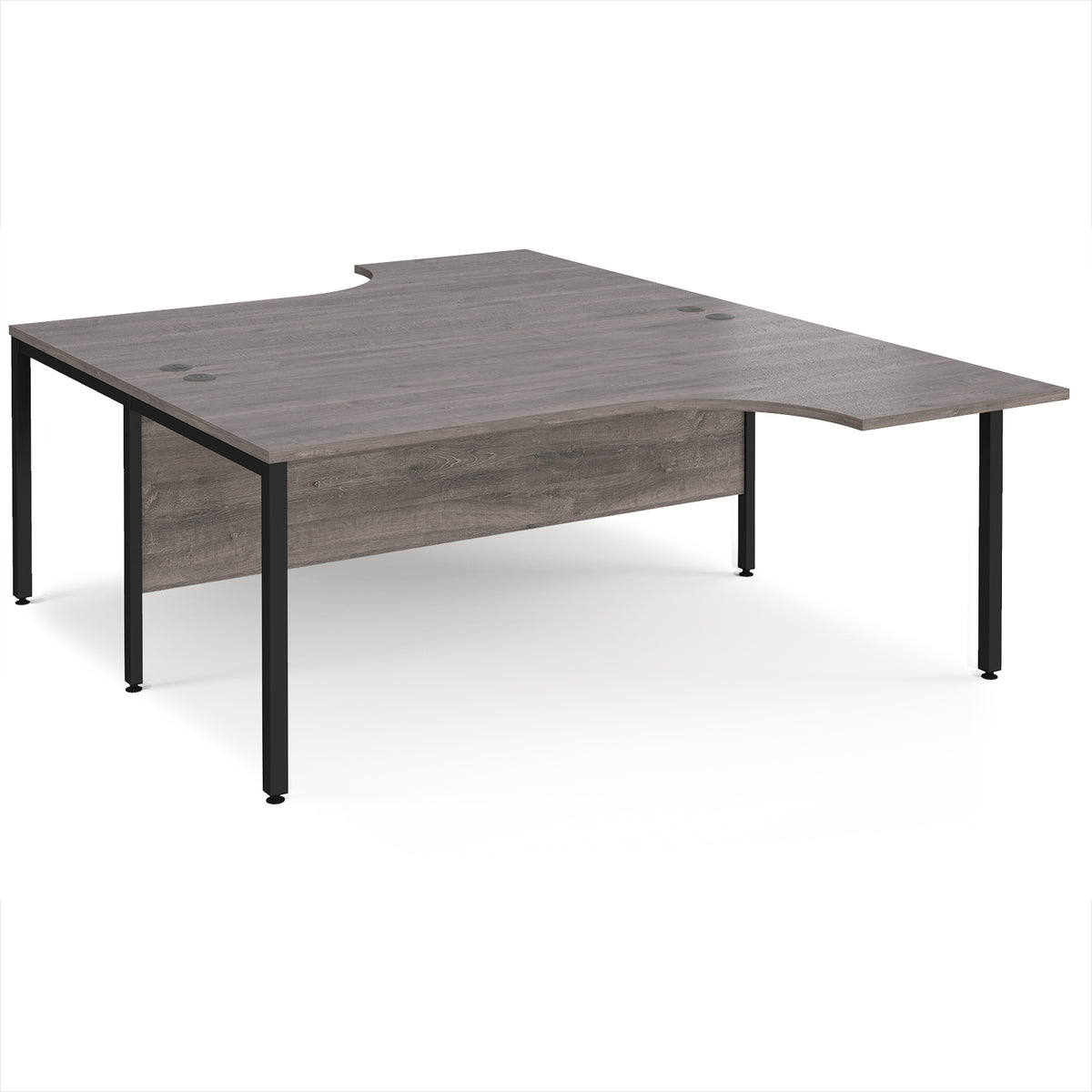 Maestro 25 back to back ergonomic desks 1800mm deep - black bench leg frame, Grey Oak Top - view 1