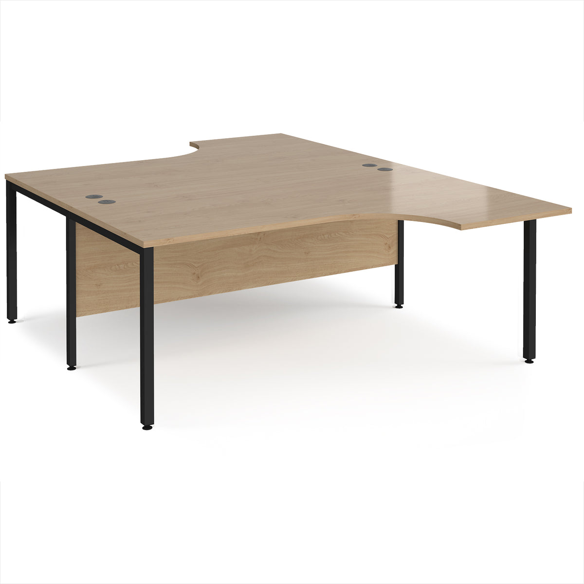 Maestro 25 back to back ergonomic desks 1800mm deep - black bench leg frame, Kendal Oak Top - view 1